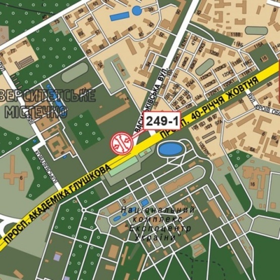 Схема рекламной плоскости по адресу Глушкова Ак. просп., 130 (ст. м. Выставочный центр, напротив НВЦ, "Институт биологии" КНУ ,направ. Кольцевая дорога)