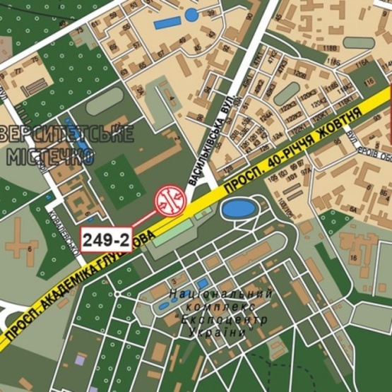 Схема рекламної площини за адресою Глушкова Ак. просп., 130 (ст. м. Выставочный центр, напротив НВЦ, "Институт биологии" КНУ, направл. Краснозвездный просп.)