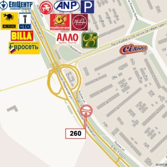Схема рекламної площини за адресою Кольцевая дорога/ ул. Зодчих, 38 (перед зьездом с Кольцевой дороги на прос. Леся Курбаса)