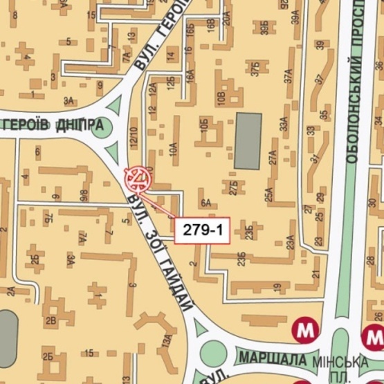 Схема рекламной плоскости по адресу Гайдай Зои ул., 10 (маркет "Эко-Маркет", Гастроном) направление от ст. м.  Минская Схема рекламной плоскости по адресу Гайдай Зои ул., 10 (маркет "Эко-Маркет", Гастроном) направление от ст. м.  Минская