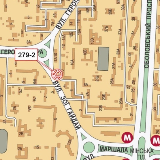 Схема рекламной плоскости по адресу Гайдай Зои ул., 10 (маркет "Эко-Маркет", Гастроном") направление к ст. м. Минская Схема рекламной плоскости по адресу Гайдай Зои ул., 10 (маркет "Эко-Маркет", Гастроном") направление к ст. м. Минская