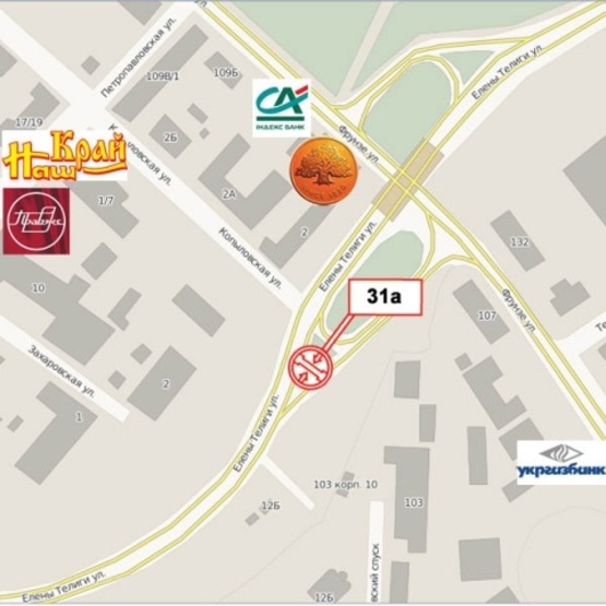 Схема рекламної площини за адресою Фрунзе ул. (подъем на ул. О.Телиги), АЗС "Shell", Поликлиника №4, Паб "Вудди", Кириловская церковь, в направ. Московского моста