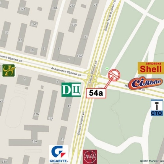 Схема рекламної площини за адресою Мельникова ул., 52 - ст. м.  Дорогожичи, (парк Бабий Яр, "Еко-маркет",аптека "Wаtsons", Киевский Телецентр), направ. в центр города