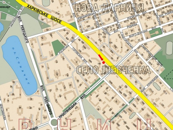 Схема рекламной плоскости по адресу Харьковское шоссе, 148, 100м до пересечения с ул. Тростянецкой