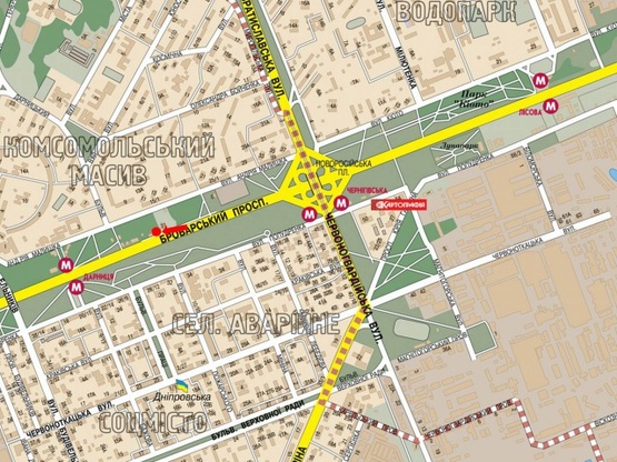 Схема рекламної площини за адресою Броварской пр-т, ст. м. "Дарница", в сторону ст. м. "Левобережная"
