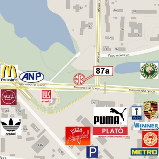 Схема рекламной плоскости по адресу Московский мост (100м от Тульской пл., ТРЦ "Plazma", "Sport Life", АЗС "Лукойл"), в направ. Московского прос.