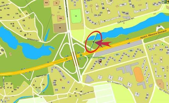 Схема рекламної площини за адресою Бажана/Днепровская набережная (А1) левый Схема рекламної площини за адресою Бажана/Днепровская набережная (А1) левый