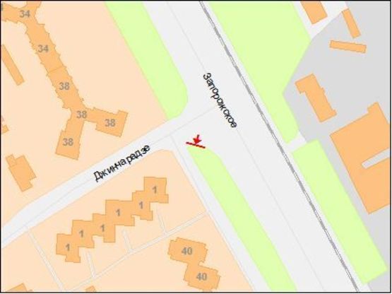 Схема рекламної площини за адресою Запорожское шоссе - Джинчарадзе ул., правая Схема рекламної площини за адресою Запорожское шоссе - Джинчарадзе ул., правая