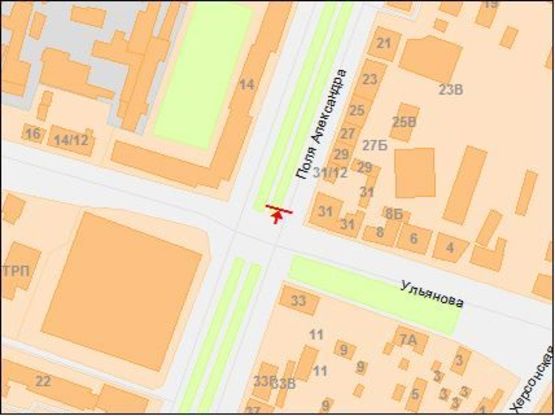 Схема рекламної площини за адресою Поля пр. - Ульянова ул., в центр Схема рекламної площини за адресою Поля пр. - Ульянова ул., в центр