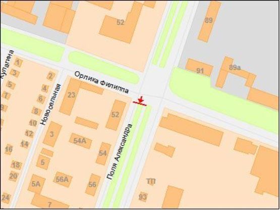 Схема рекламної площини за адресою Поля пр. - Орлыка пр., из центра, правый