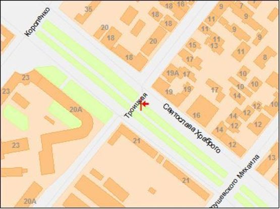 Схема рекламной плоскости по адресу Святослава Храброго ул., 21 - Красная ул., в центр