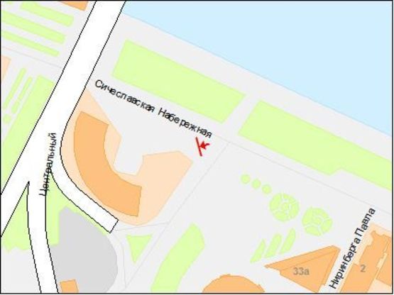 Схема рекламної площини за адресою Сичеславская Набережная ул. - Коцюбинского ул., возле цирка, в центр