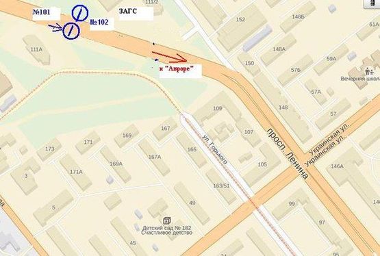 Схема рекламной плоскости по адресу пр.Леніна – дамба, банк