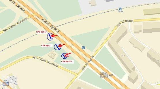 Схема рекламной плоскости по адресу пр. Леніна- вул.12квітня