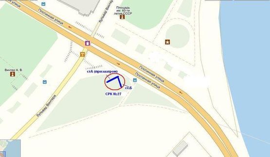 Схема рекламной плоскости по адресу вул.Гребельна  - р-н Правобережного пляжу, ДГЕС, ст.А (призматрон)