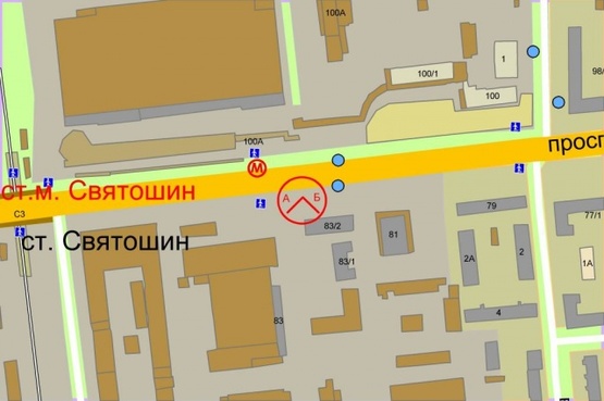 Схема рекламной плоскости по адресу Победы проспект, 83/2, выход ст.М"Святошино"