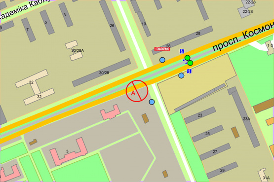 Схема рекламної площини за адресою Космонавта Комарова проспект / Героев Севастополя