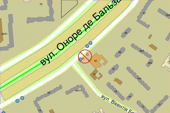 Схема рекламної площини за адресою Оноре де Бальзака, 42/20 (біля супермаркету "Фора")