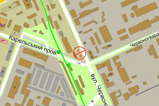 Схема рекламної площини за адресою Гната Хоткевича (Червоногвардейска),13 / Карельский провулок, рух до  М" Чернигівска"