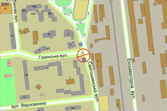 Схема рекламної площини за адресою Святошинська / Львівська (Горенська), рух від Святошинська площа (світлофор)