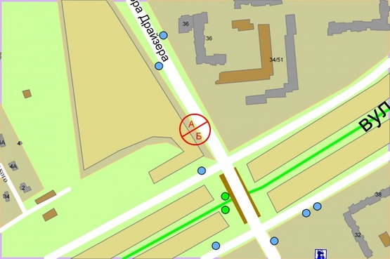 Схема рекламной плоскости по адресу Теодора Драйзера 34-51/ Оноре де Бальзака, (світлофор)