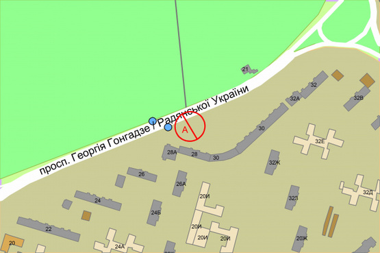 Схема рекламної площини за адресою Георгія Гонгадзе (Радянської України) проспект, 28 (зупинка міск. трансп. Аптека)