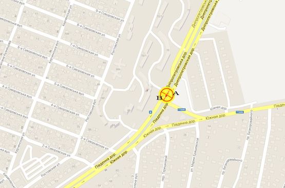 Схема рекламной плоскости по адресу Днепропетровская дорога №70 правая В1 Схема рекламной плоскости по адресу Днепропетровская дорога №70 правая В1