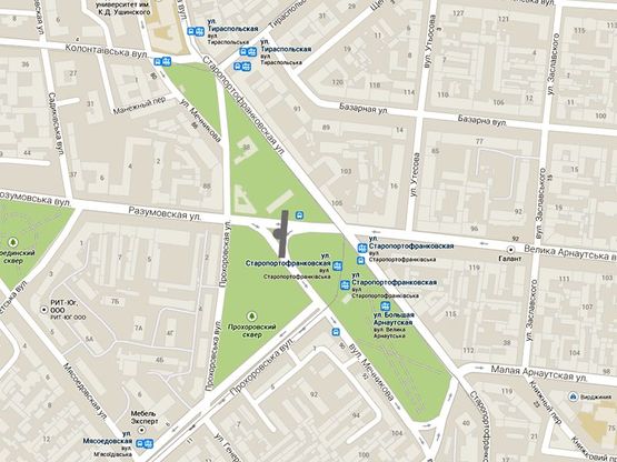 Схема рекламної площини за адресою Розумовского - ул.Старопортофранковская ( из центра)ПРИЗМА Схема рекламної площини за адресою Розумовского - ул.Старопортофранковская ( из центра)ПРИЗМА