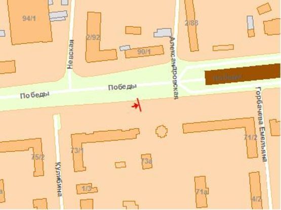 Схема рекламной плоскости по адресу Победы пр. 73-1, в центр Схема рекламной плоскости по адресу Победы пр. 73-1, в центр