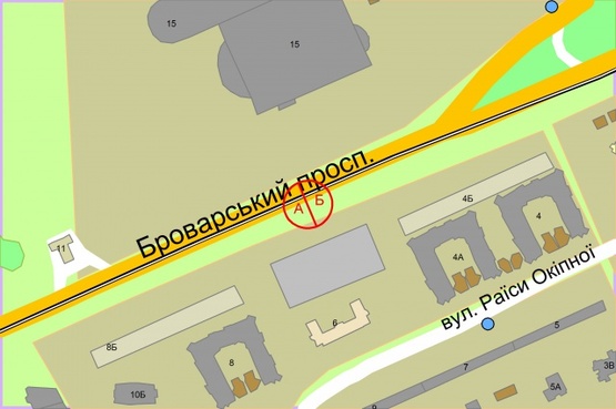 Схема рекламної площини за адресою просп. Броварський, 15 напроти