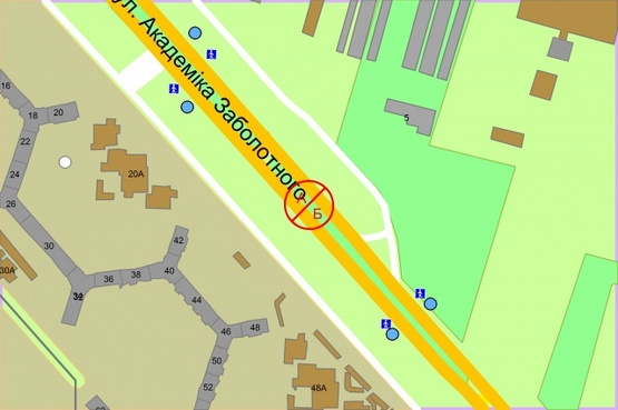 Схема рекламной плоскости по адресу Академіка Заболотного, 44 (розподілювач) рух від Одеської площі
