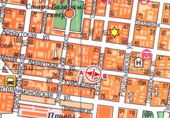 Схема рекламной плоскости по адресу М.Арнаутская - Екатерининская 84/86 B