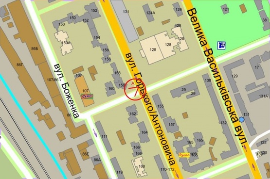 Схема рекламної площини за адресою Антоновича (Горького),158 / Ковпака