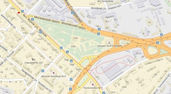 Схема рекламной плоскости по адресу Кириловская (Фрунзе),ул. 117 к Московскому пр-т.