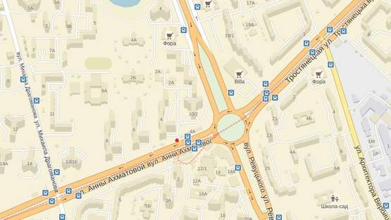 Схема рекламної площини за адресою Ахматовой Анны ул., 4(светофор) Схема рекламної площини за адресою Ахматовой Анны ул., 4(светофор)