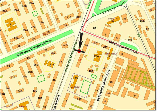 Схема рекламної площини за адресою ул.Гагарина,18-20 направление на Ленинградскую пл.