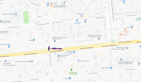 Схема рекламной плоскости по адресу пр. Победы, 130, автосалон "Инфинити", в направлении выезда из города