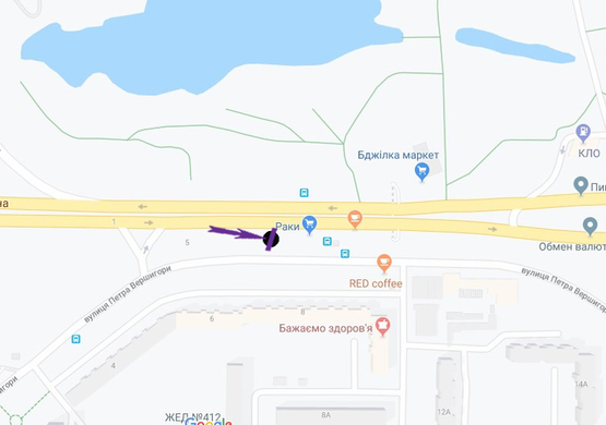 Схема рекламної площини за адресою пр. Ватутіна, 8  біля повороту до "Фуршету"