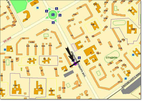 Схема рекламної площини за адресою вул. Драйзера, 9 у напрямку ринку "Троєщина"