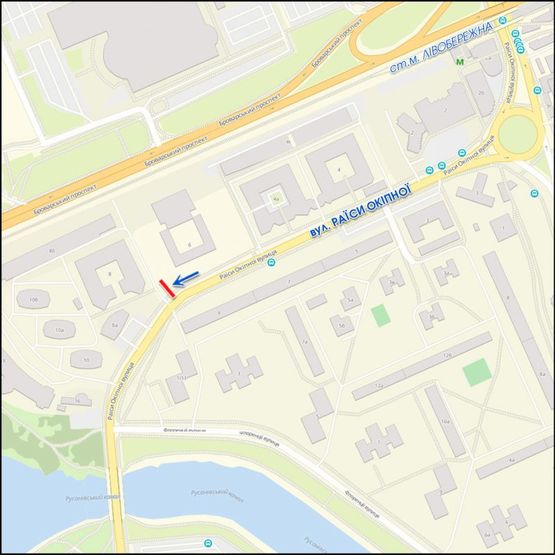 Схема рекламної площини за адресою Раисы Окипной, 6, к Русановке Схема рекламної площини за адресою Раисы Окипной, 6, к Русановке
