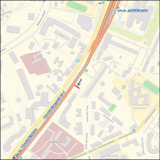 Схема рекламной плоскости по адресу Голосеевский пр.,19, из центра к Голосеевской пл.