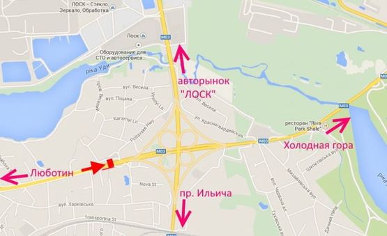 Схема рекламной плоскости по адресу Полтавский шлях- пост ГАИ-в центр