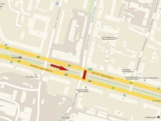 Схема рекламной плоскости по адресу пр-т. Д. Яворницького - вул. Пастера, призма/пр. К. Маркса - ул. Пастера, призма