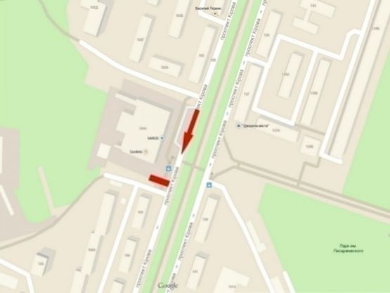 Схема рекламной плоскости по адресу пр-т. О. Поля, ТЦ "Славутич", призма /пр. Кирова, ТЦ "Славутич", призма