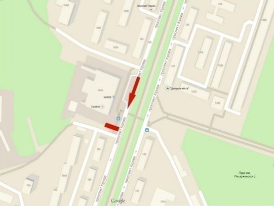 Схема рекламной плоскости по адресу пр-т. О. Поля, ТЦ "Славутич", призма /пр. Кирова, ТЦ "Славутич", призма