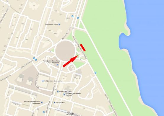 Схема рекламної площини за адресою вул. Наб. Перемоги, коло, бек-лайт 8х4/ул. Наб. Победы, круг, бэк-лайт 8х4