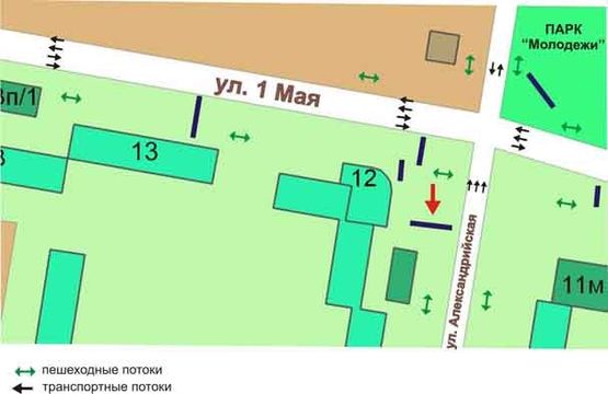 Схема рекламной плоскости по адресу перекрёсток ул.1Мая, ул.Александрийской, №21-А1