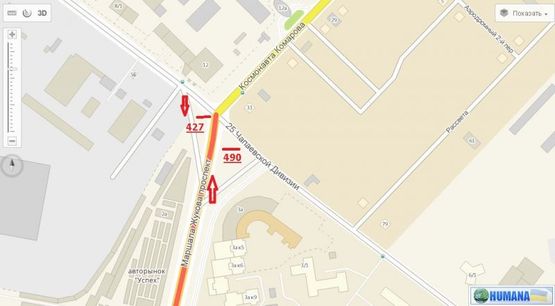 Схема рекламної площини за адресою просп. Маршала Жукова - ул. 25-й Чапаевской дивизии (призма на треугольнике)