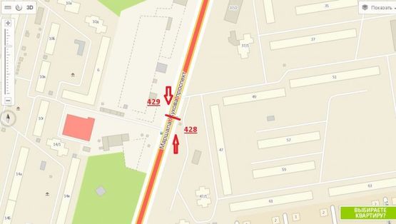 Схема рекламной плоскости по адресу просп. Маршала Жукова, 47 (на разделителе, из города)