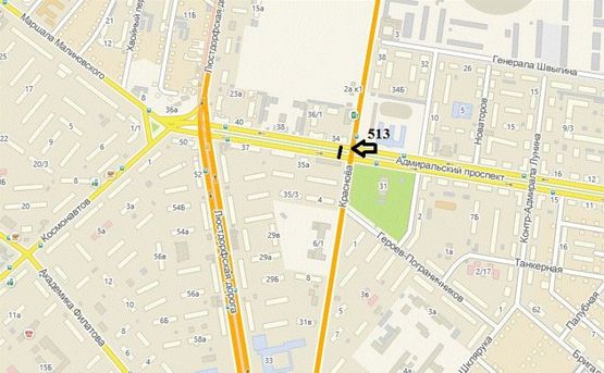 Схема рекламной плоскости по адресу вул. Краснова - Пр. Адміральський ( на роздільній смузі)